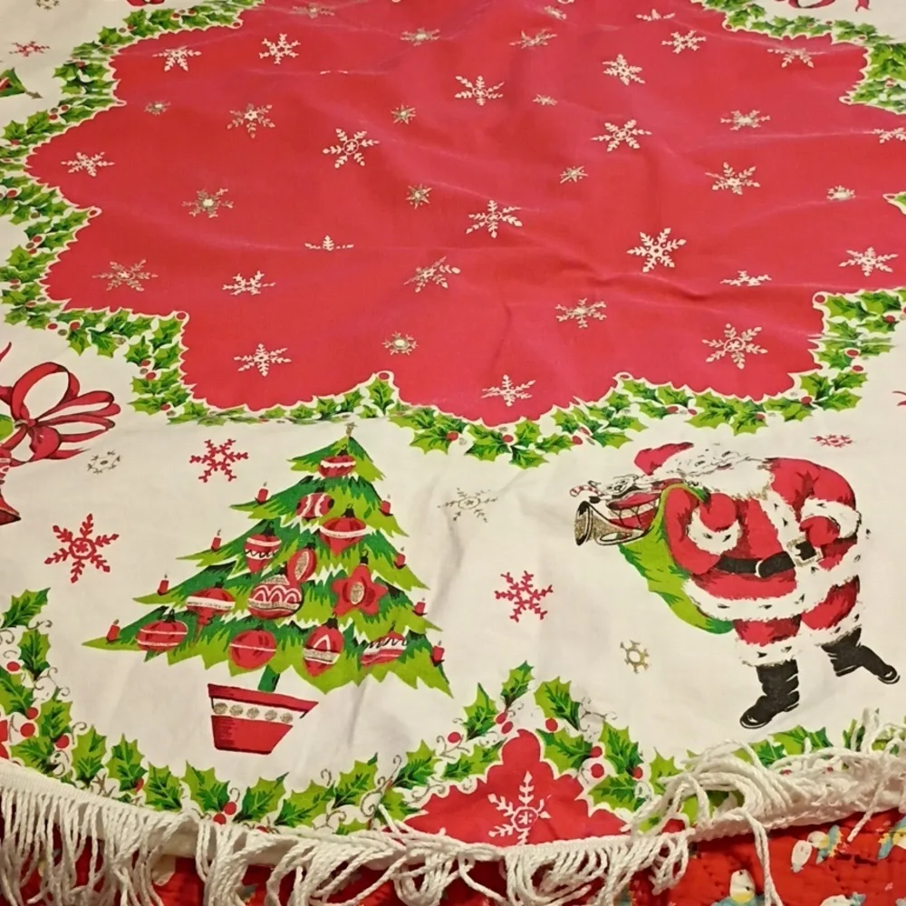Holiday Tree Skirt with Santa and Christmas Patterns
